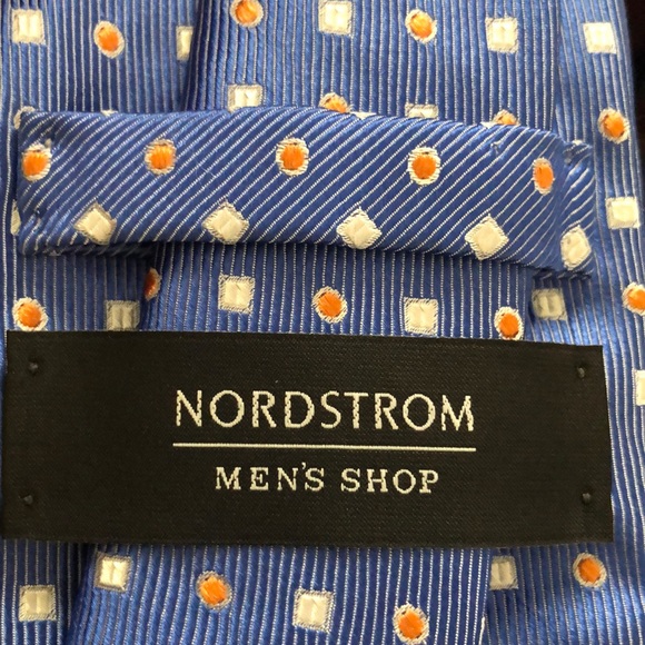 Nordstrom 100% Silk Tie Blue, Light Gray & Orange - Picture 6 of 8